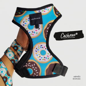 Arnés con correa para perros estampado Donas Azul_1